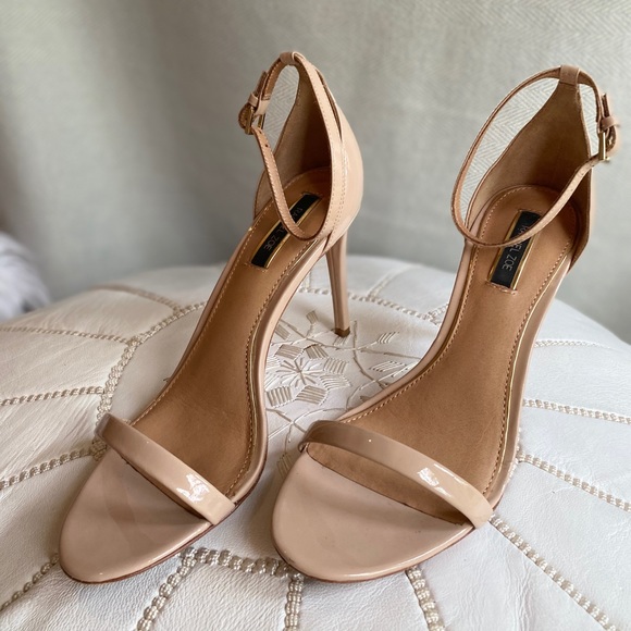 nude patent sandal heels